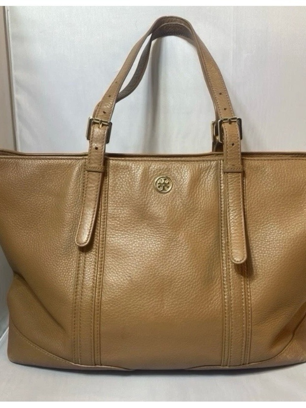 Tory Burch  Pebble Leather Tan Brown Tote Bag Shoulder Purse Gold HardWare